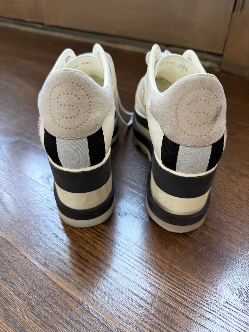 STELLA MCCARTNEY White Platform Sneakers Glitter Yellow Pink Green Stars Sz 38.5 - Picture 10 of 16